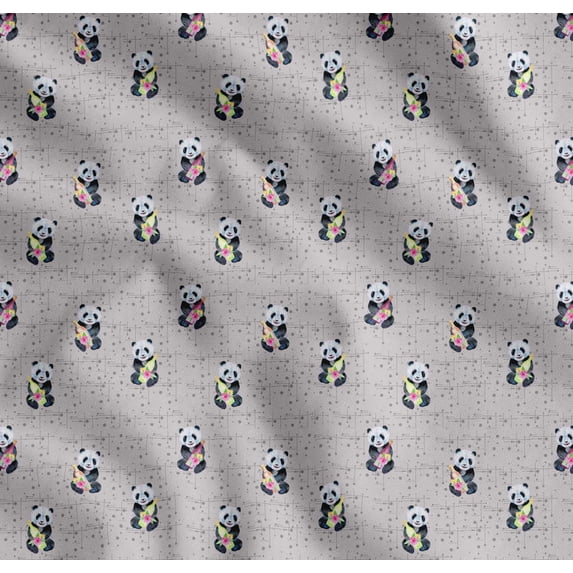 Soimoi Gray Cotton Poplin Fabric Bottle & Panda Dots Print Fabric by the Yard 56 Inch Wide