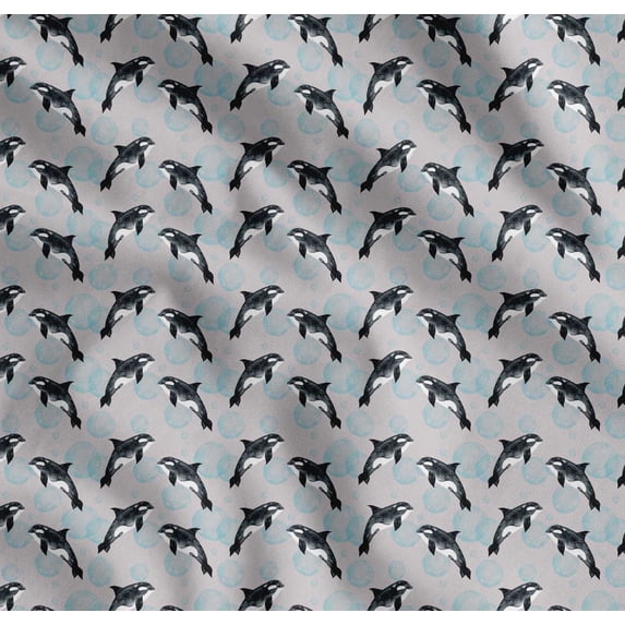 Soimoi Gray Cotton Poplin Fabric Dolphin & Bubbles Ocean Fabric Prints By Yard 58 Inch Wide