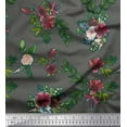 thumbnail image 1 of Soimoi Gray Cotton Poplin Fabric Leaves & Ranunculus Floral Printed Craft Fabric by the Yard 58 Inch Wide, 1 of 1