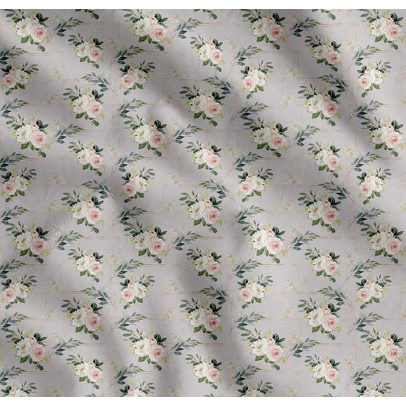 Soimoi Gray Cotton Poplin Fabric Ranunculus & Roses Floral Print Sewing Fabric Yard 42 Inch Wide