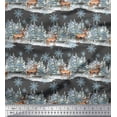 thumbnail image 1 of Soimoi Gray Cotton Poplin Fabric Reindeer & Snowflakes Tree Printed Craft Fabric by the Yard 56 Inch Wide, 1 of 3
