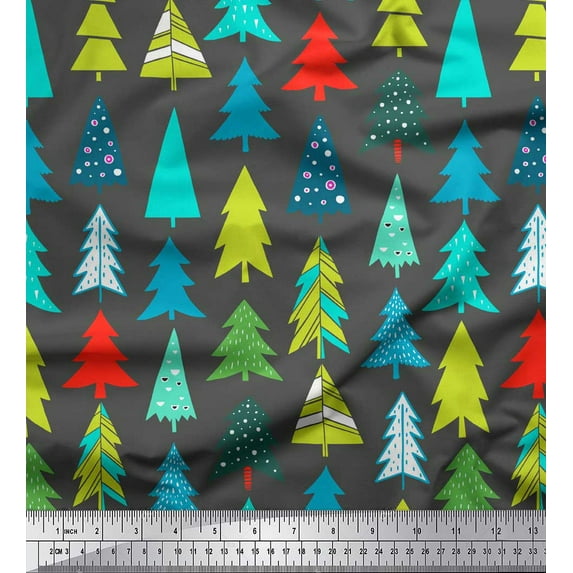 Soimoi Gray Cotton Voile Fabric Christmas Tree Decor Fabric Printed Yard 42 Inch Wide