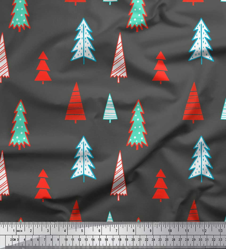 Soimoi Gray Cotton Voile Fabric Christmas Tree Print Fabric by the Yard 56 Inch Wide
