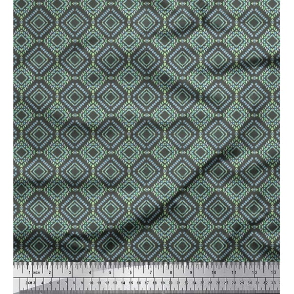 Soimoi Gray Cotton Voile Fabric Diamond Geometric Printed Craft Fabric by the Yard 56 Inch Wide