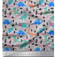 thumbnail image 1 of Soimoi Gray Cotton Voile Fabric Dinosaurs & Leaves Kids Print Fabric by the Yard 56 Inch Wide, 1 of 3