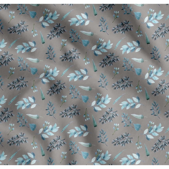 Soimoi Gray Cotton Voile Fabric Flower Leaves Print Sewing Fabric BTY 56 Inch Wide