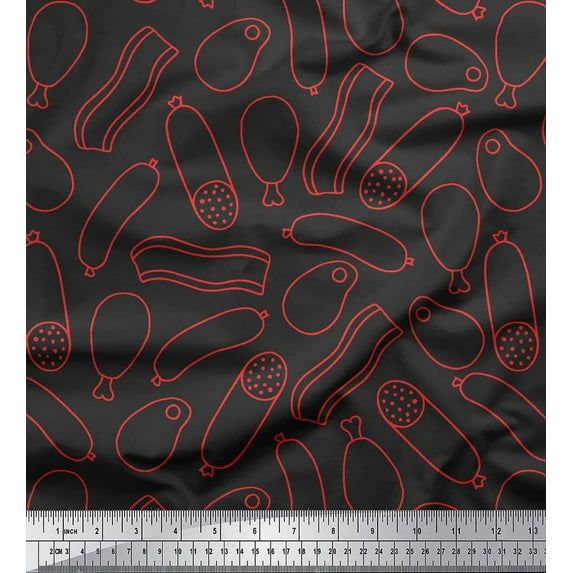 Soimoi Gray Cotton Voile Fabric Leg Piece & Hotdog Food Printed Fabric 1 Yard 42 Inch Wide