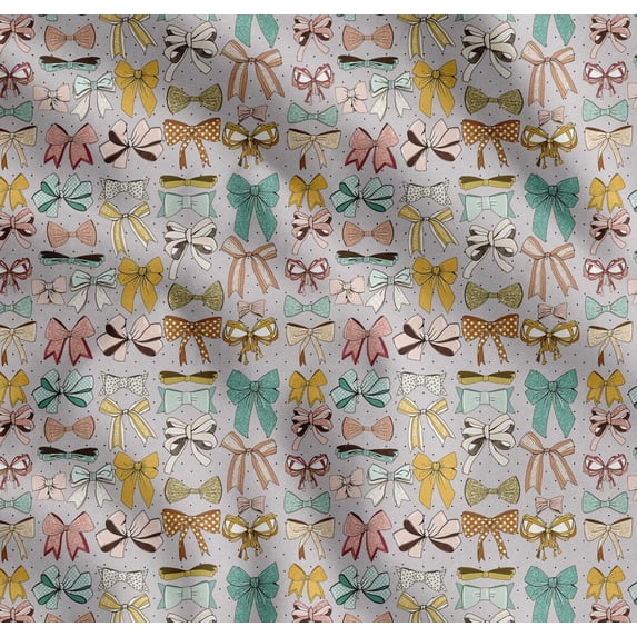 Soimoi Gray Cotton Voile Fabric Multi Bow & Dots Print Fabric by Yard 56 Inch Wide