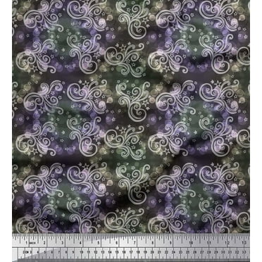 Soimoi Gray Cotton Voile Fabric Star,Circle & Swirls Abstract Fabric Prints By Yard 42 Inch Wide