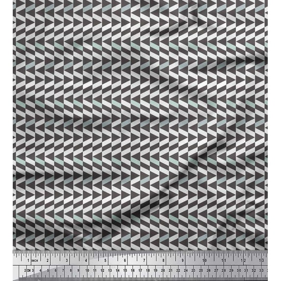 Soimoi Gray Cotton Voile Fabric Stripe & Triangle Geometric Printed Fabric 1 Yard 56 Inch Wide