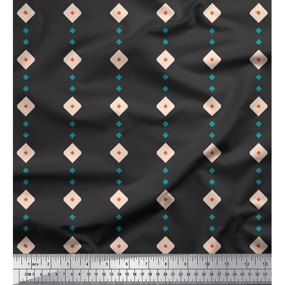 Soimoi Gray Georgette Viscose Fabric Diamond Geometric Fabric Prints By Yard 42 Inch Wide