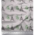 thumbnail image 1 of Soimoi Gray Heavy Canvas Fabric Artistic Floral & Eiffel Tower Architectural Print Fabric by the Yard 58 Inch Wide, 1 of 3