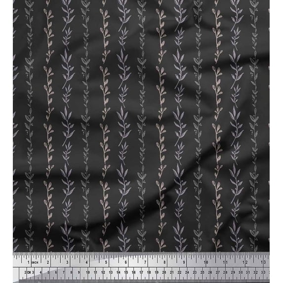 Soimoi Gray Heavy Canvas Fabric Buds & Leaves Print Sewing Fabric Yard 58 Inch Wide