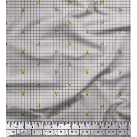 Soimoi Gray Heavy Canvas Fabric Check & Insect Print Sewing Fabric Yard 58 Inch Wide