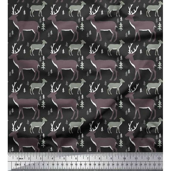 Soimoi Gray Heavy Canvas Fabric Deer Animal Print Sewing Fabric Yard 58 Inch Wide