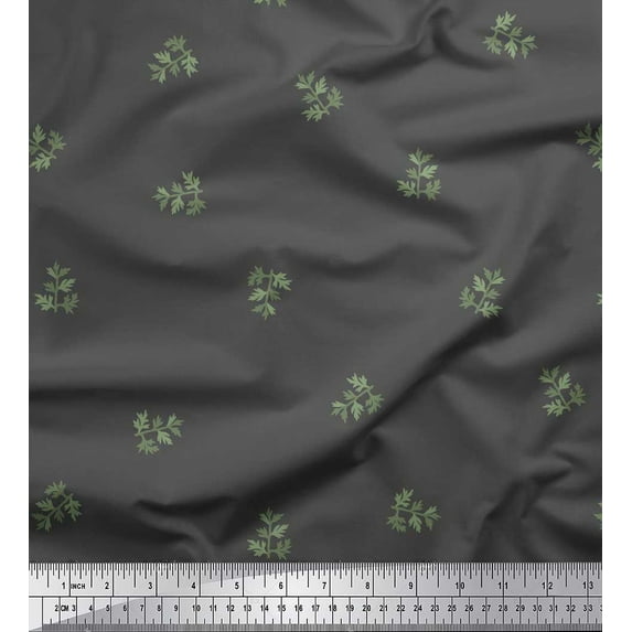 Soimoi Gray Japan Crepe Satin Fabric Leaf Leaves Printed Craft Fabric by the Yard 42 Inch Wide