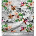 thumbnail image 1 of Soimoi Gray Modal Satin Fabric Leaves,Hummingbird & White Floral Print Fabric by Yard 42 Inch Wide, 1 of 1