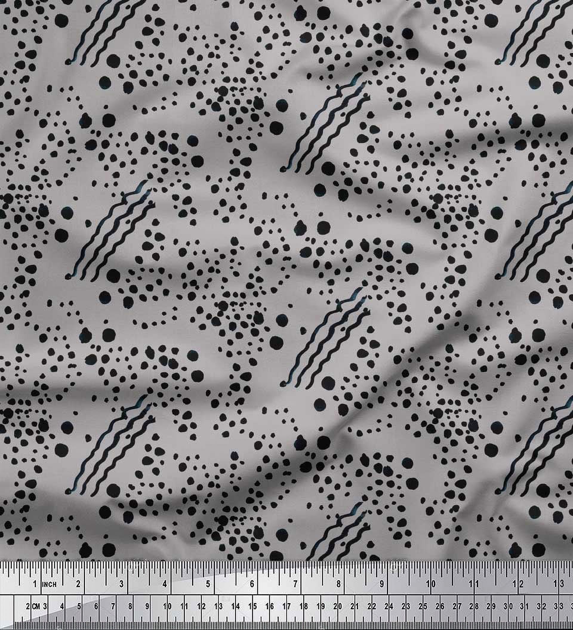 Soimoi Gray Moss Georgette Fabric Brush Stroke & Dots Abstract Print Fabric by the Yard 42 Inch Wide
