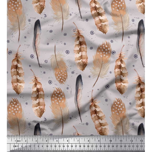 Soimoi Gray Moss Georgette Fabric Eagle Feather Printed Craft Fabric by the Yard 44 Inch Wide