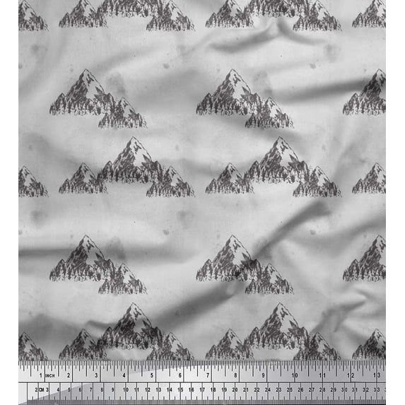 Soimoi Gray Moss Georgette Fabric Mountain Nature Printed Fabric 1 Yard 42 Inch Wide