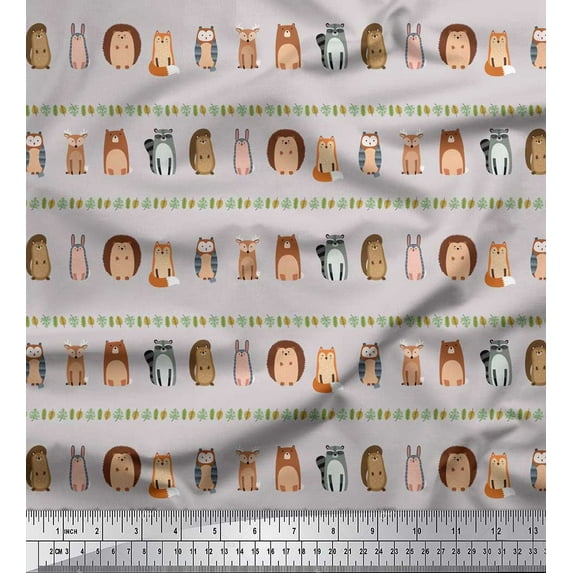 Soimoi Gray Poly Georgette Fabric Animals & Leaves Tribal Print Sewing Fabric Yard 52 Inch Wide