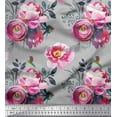 thumbnail image 1 of Soimoi Gray Poly Georgette Fabric Peony And Ranunculus Floral Print Fabric by Yard 42 Inch Wide, 1 of 3