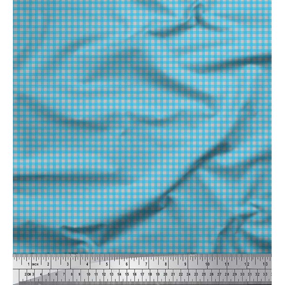 Soimoi Gray Poly Georgette Fabric Window Pane Check Print Fabric by the Yard 42 Inch Wide