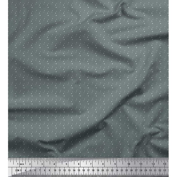 Soimoi Gray Rayon Crepe Fabric Dots & Star Printed Craft Fabric by the Yard 46 Inch Wide