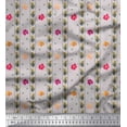 thumbnail image 1 of Soimoi Gray Rayon Crepe Fabric Leaves,Stripe & Pink Flower Stripe Decor Fabric Printed BTY 46 Inch Wide, 1 of 3