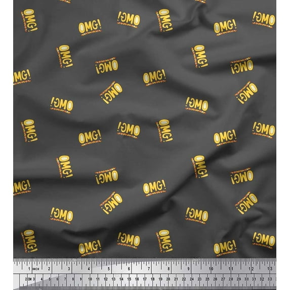 Soimoi Gray Rayon Crepe Fabric OMG Text Fabric Prints By Yard 46 Inch Wide