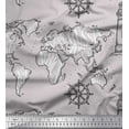 thumbnail image 1 of Soimoi Gray Rayon Fabric Direction Compass & Lighthouse Map Fabric Prints By Yard 56 Inch Wide, 1 of 3