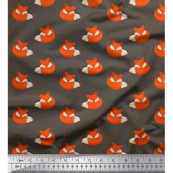 Soimoi Gray Rayon Fabric Fox Stripe Printed Fabric 1 Yard 58 Inch Wide
