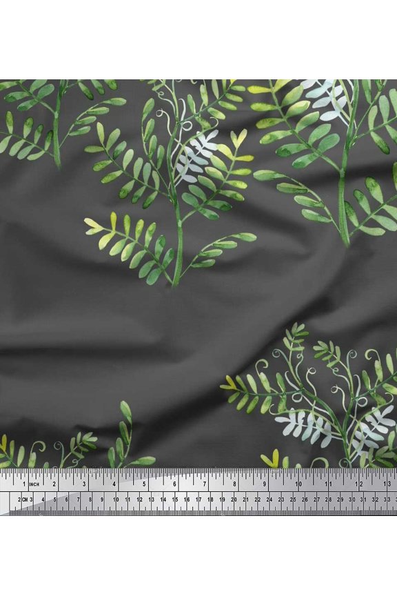 Gray Rayon Fabric Mimosa Pudica Leaves Printed Craft Fabric by the Yard 42 Inch Wide