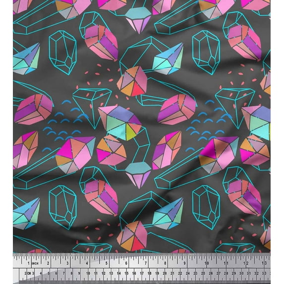 Soimoi Gray Rayon Fabric Stone & Diamond Geometric Print Fabric by the Yard 56 Inch Wide