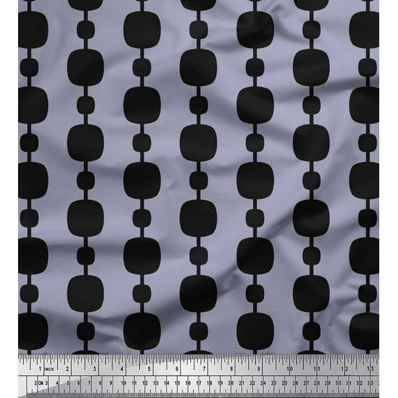 Soimoi Gray Rayon Fabric Stripe & Square Geometric Print Fabric by Yard 42 Inch Wide