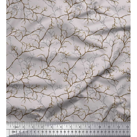 Soimoi Gray Silk Fabric Dry Branches Tree Decor Fabric Printed Yard 42 Inch Wide
