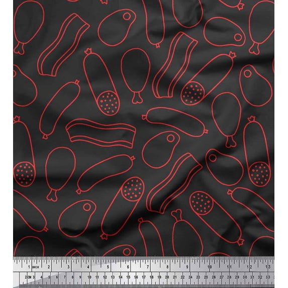 Soimoi Gray Silk Fabric Leg Piece & Hotdog Food Decor Fabric Printed Yard 42 Inch Wide