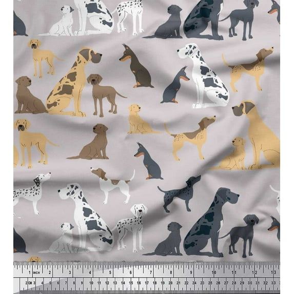 Soimoi Gray Silk Fabric Mix Dog Printed Craft Fabric by the Yard 44 Inch Wide