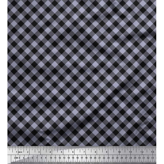 Soimoi Gray Velvet Fabric Diagonal Check Printed Craft Fabric by the Yard 58 Inch Wide