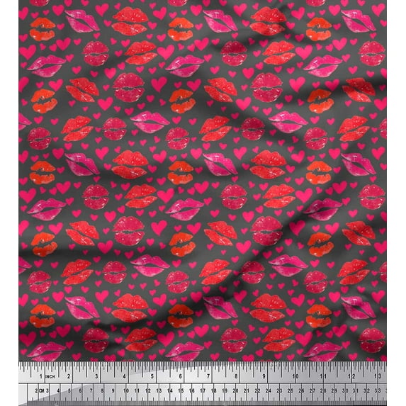 Soimoi Gray Velvet Fabric Heart & Lips Women Print Sewing Fabric Yard 58 Inch Wide