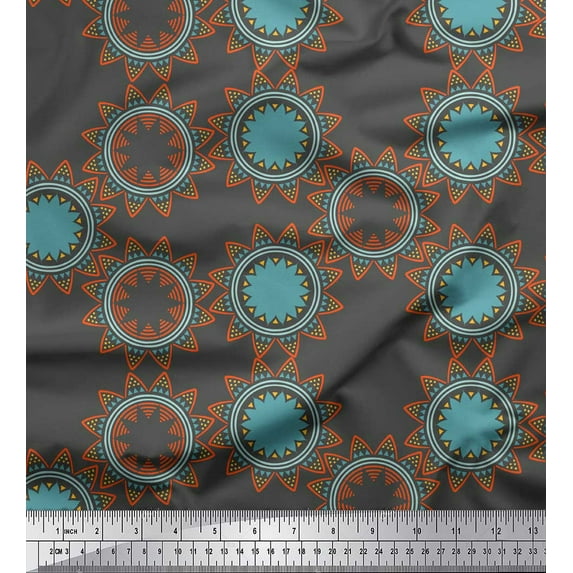 Soimoi Gray Viscose Chiffon Fabric Sun Mandala Printed Craft Fabric by the Yard 42 Inch Wide