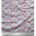 thumbnail image 1 of Soimoi Gray polyester Crepe Fabric Check & Fox Folk Art Print Fabric by Yard 52 Inch Wide, 1 of 3