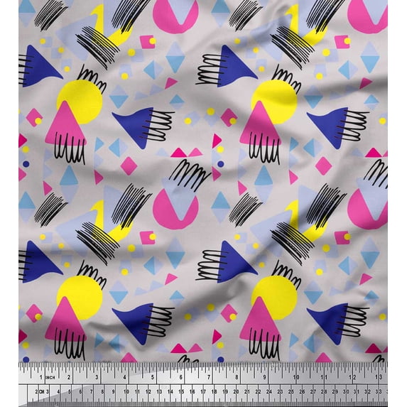 Soimoi Gray polyester Crepe Fabric Circle & Triangle Geometric Fabric Prints By Yard 42 Inch Wide