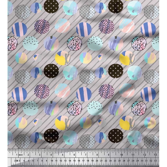 Soimoi Gray polyester Crepe Fabric Diagonal Stripe & Cookies Food Print Fabric by the Yard 42 Inch Wide