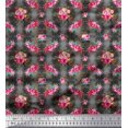 thumbnail image 1 of Soimoi Gray polyester Crepe Fabric Feather & Ranunculus Floral Print Sewing Fabric Yard 42 Inch Wide, 1 of 3