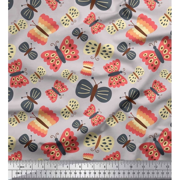 Soimoi Gray polyester Crepe Fabric Insect Insect Print Sewing Fabric BTY 42 Inch Wide
