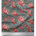 thumbnail image 1 of Soimoi Gray polyester Crepe Fabric Leaves & Ranunculus Floral Printed Fabric 1 Yard 52 Inch Wide, 1 of 3