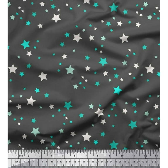 Soimoi Gray polyester Crepe Fabric Stars Star Printed Fabric 1 Yard 42 Inch Wide