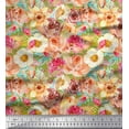 thumbnail image 1 of Soimoi Green Cotton Cambric Fabric Anemone & Roses Floral Print Fabric by the Yard 56 Inch Wide, 1 of 3