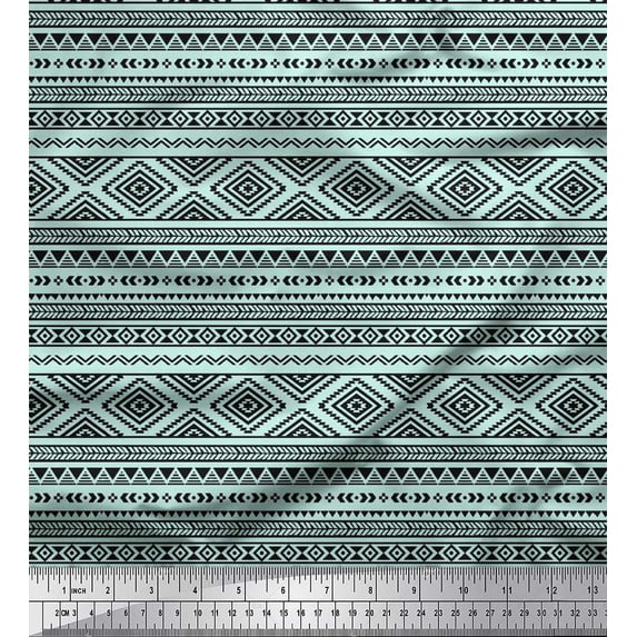 Soimoi Green Cotton Cambric Fabric Aztec Geometric Decor Fabric Printed Yard 42 Inch Wide